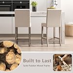 Giantex Bar Stools Counter Height Set of 2, 24.5" Modern Fabric Bar Chairs with Back, Footrest & Solid Wood Legs, Upholstered Wood Barstools for Kitchen Island, Home Bar, Cafe, Beige