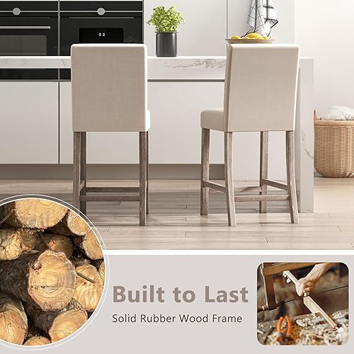 Miniatura 6 de Giantex Juego de 2 taburetes de bar de altura de mostrador, sillas de bar de tela moderna de 24.5 pulgadas con respaldo, reposapiés y patas de