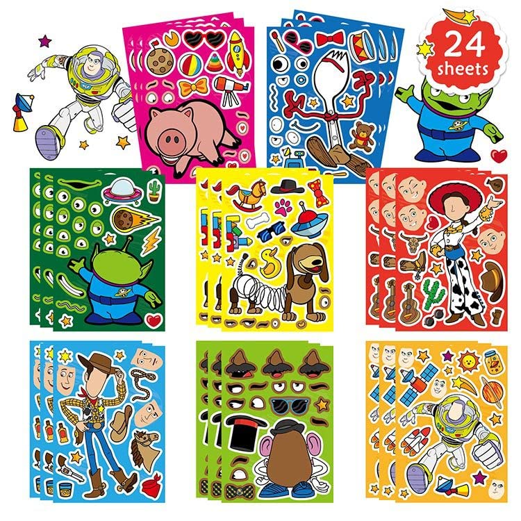Make a Face Stickers, Cartoon Stickers Book Crafts for Kids, 24Pcs DIY Party Supplies Favors Make Your Own Stickers Mixed and Matched with 8 Different Designs Characters for Birthday Gifts Class Reward Book Decor