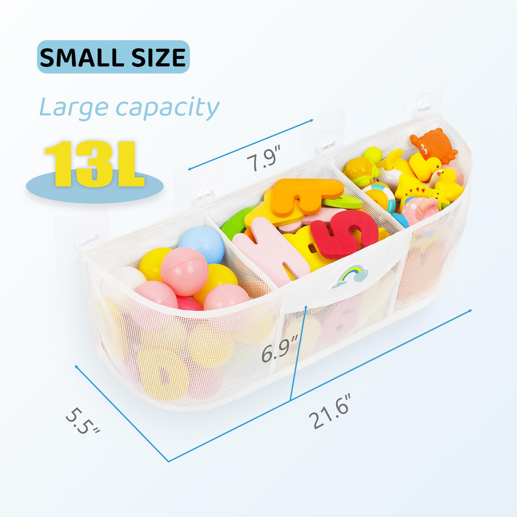 Austion Shallow Pockets Easy Access Bath Toy Storage Organizer, 3 Compartment Large Capacity Categorized Bath Tub Toy Holder, Mesh Bath Tub Toy Storage Organizer for Tub to Help Toys Dry