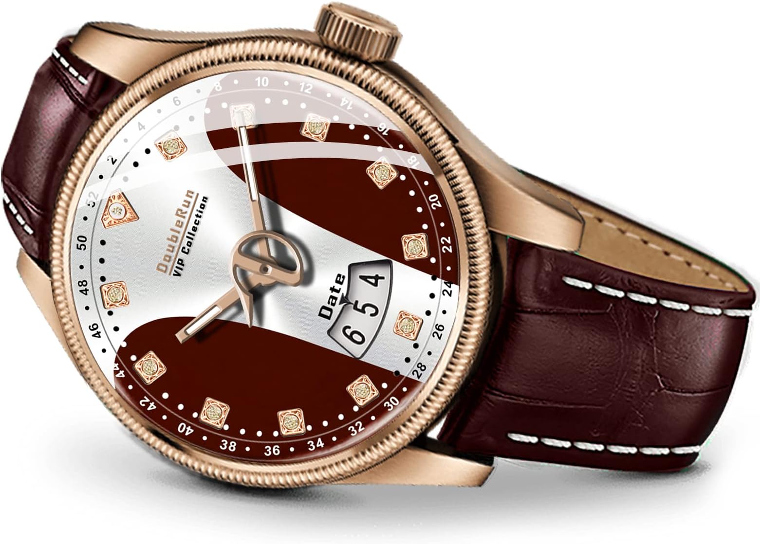 3D Glass Date Display Two Tone Dial Leather Belt Analog Watch - For Men, Band- Red
