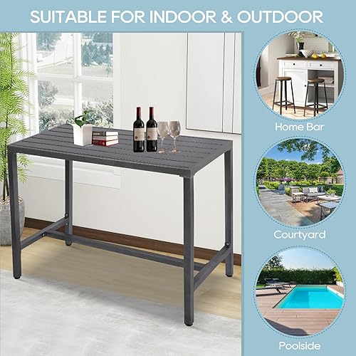 Miniatura 6 de Mesa de bar para exteriores, consola de patio, mesa de altura con marco de acero recubierto de polvo, resistente a la intemperie, parte superior
