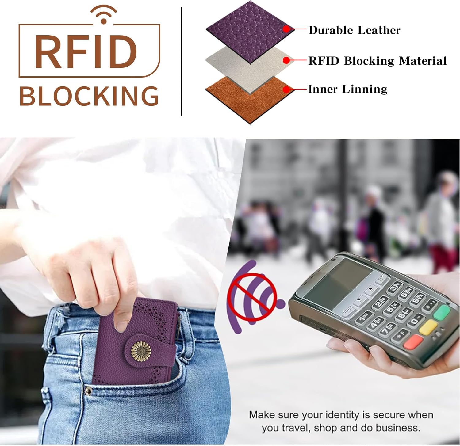 SENDEFN Small Wallets for Women Bifold RFID Blocking Leather Card Holder Compact Wallet with Zipper Coin Pocket - Image 5