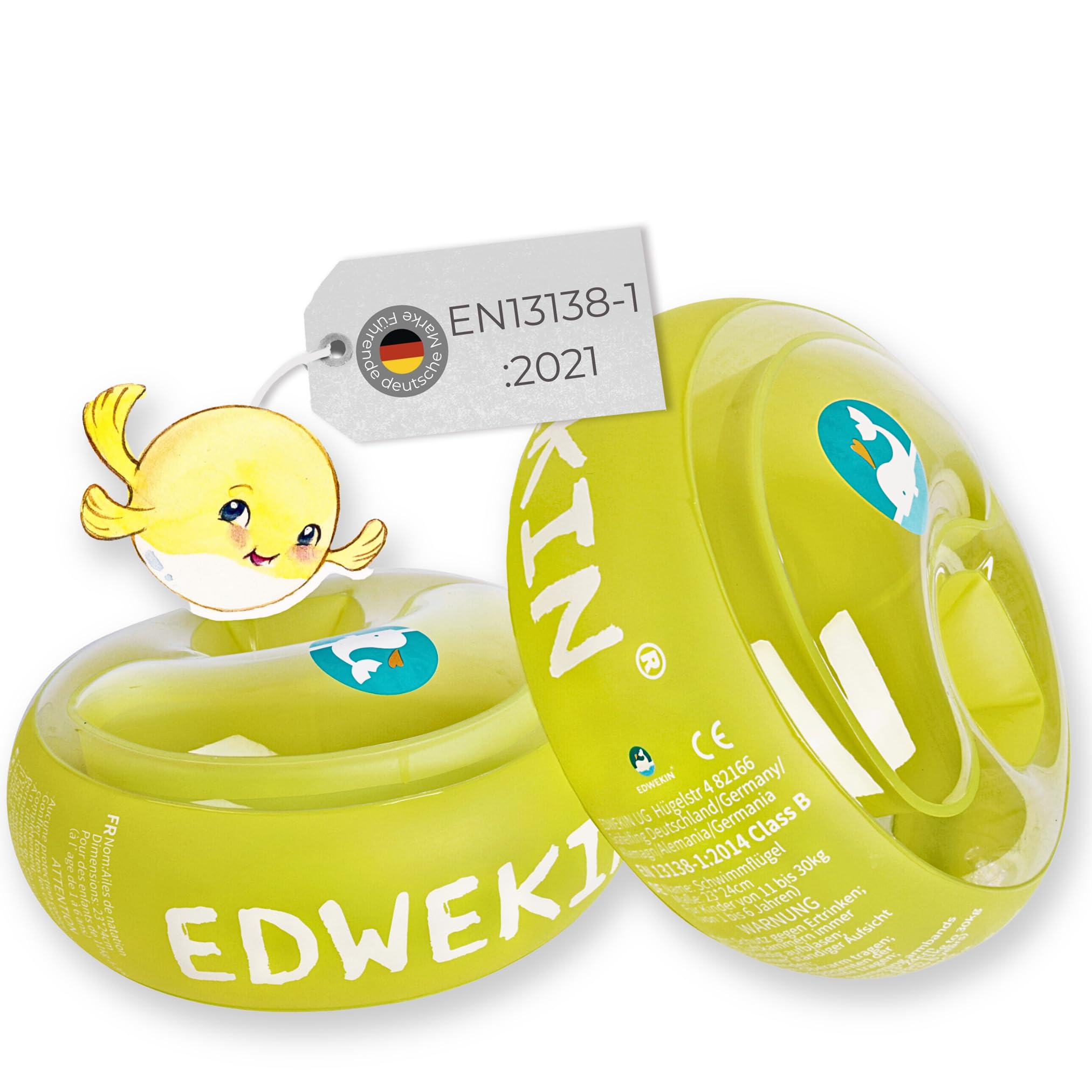 EDWEKIN® Premium Schwimmflügel für Kinder (1–6 Jahre) | TÜV geprüft, extragroße Luftkammern | Perfekte Schwimmhilfe für Babys und Kleinkinder | Transparentes Design