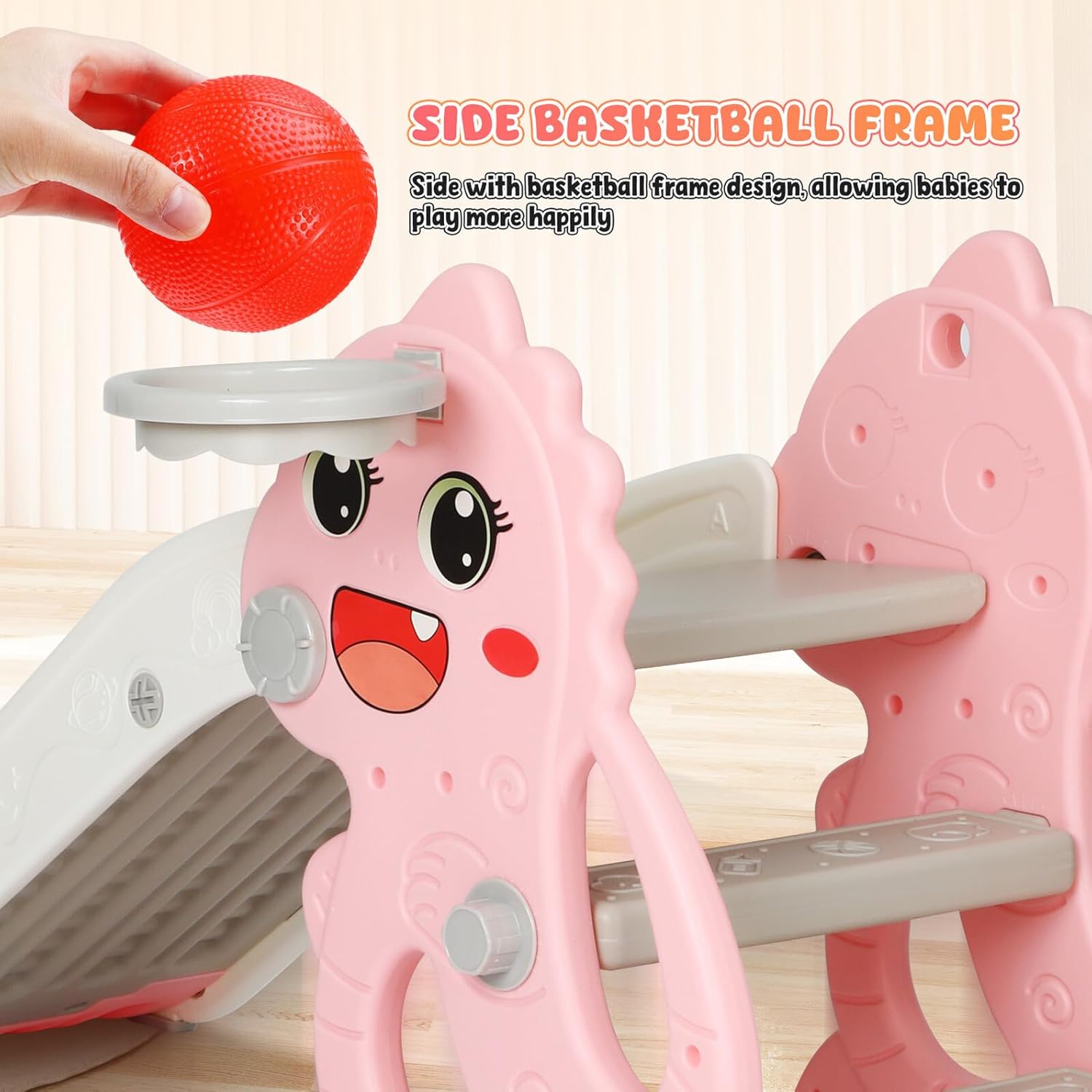 Foldable Slide with Removable Basketball Hoop Lightweight Indoor Climbing Playset for Ages Three-Section Slide in Bright Colors for Home and Outdoor Use