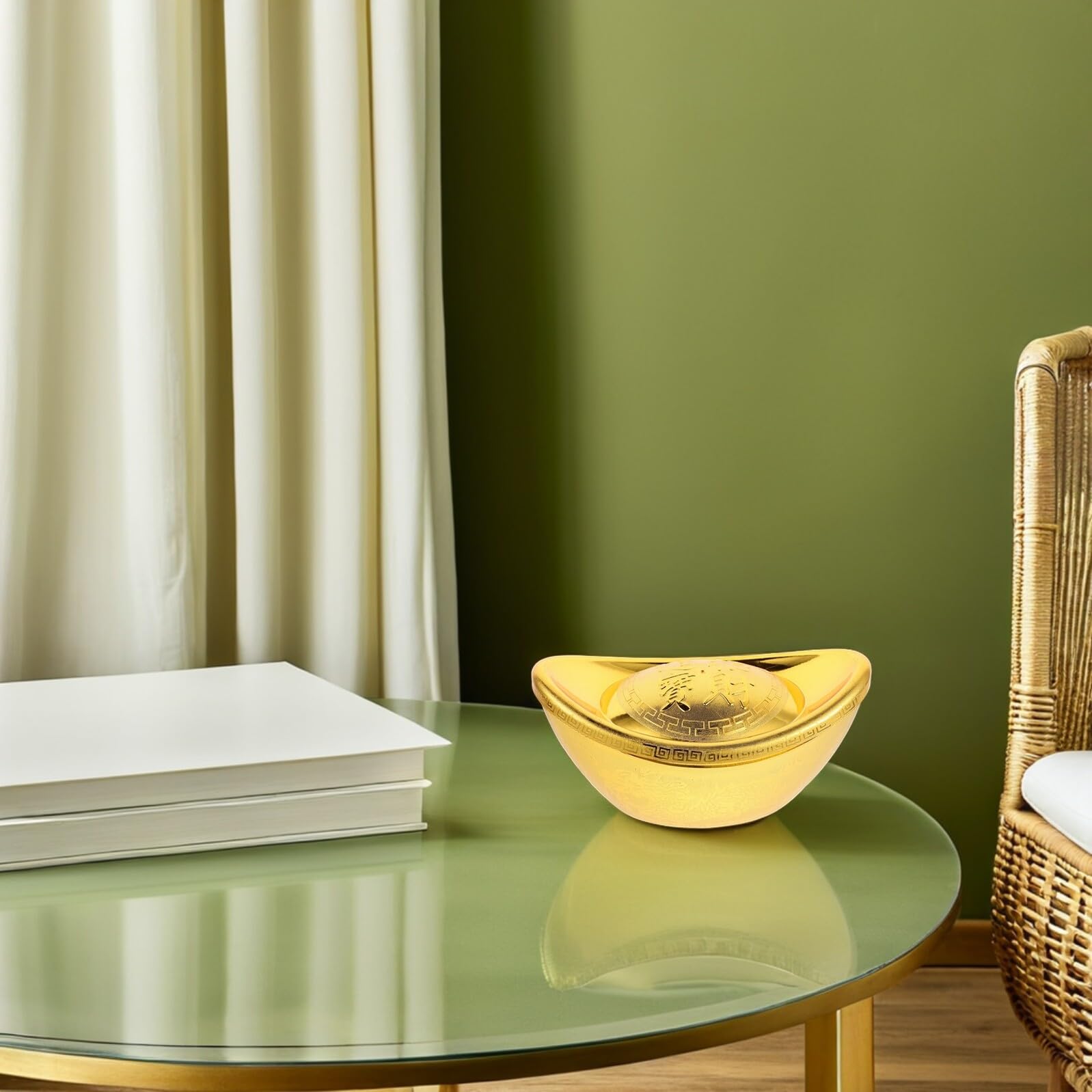 Generic Złota figurka Yuan Bao w stylu vintage 9,63 x 5,11 x 4,72 cala Plastikowe ozdoby Feng Shui Powodzenia Minimalna konserwacja Dekoracja świąteczna na świąteczne ustawienia 2026 Nowy Rok Festiwal