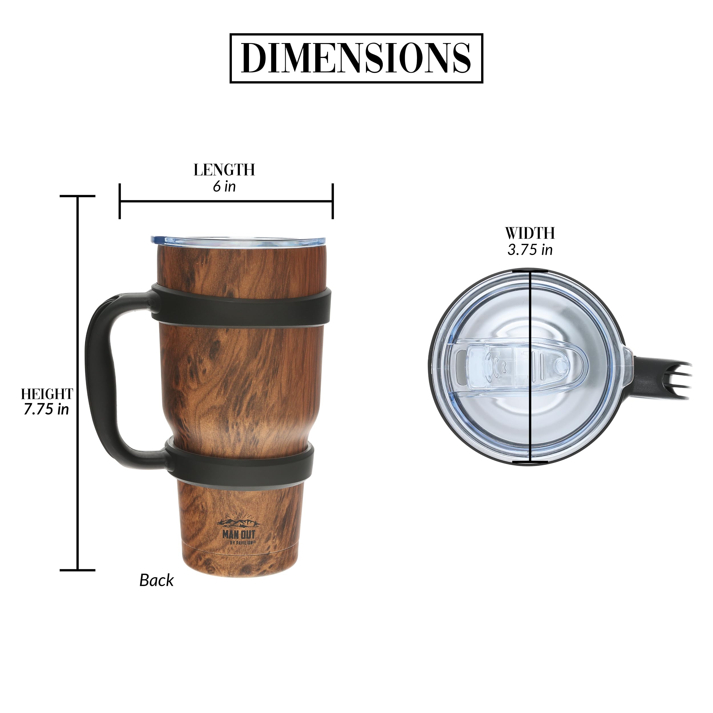 Pavilion - Taza de café de viaje de gran capacidad de acero inoxidable de 30 onzas con aislamiento térmico y frío para 6/12 horas, mango extraíble, tienda de campaña, cabaña, campamento, regalo de
