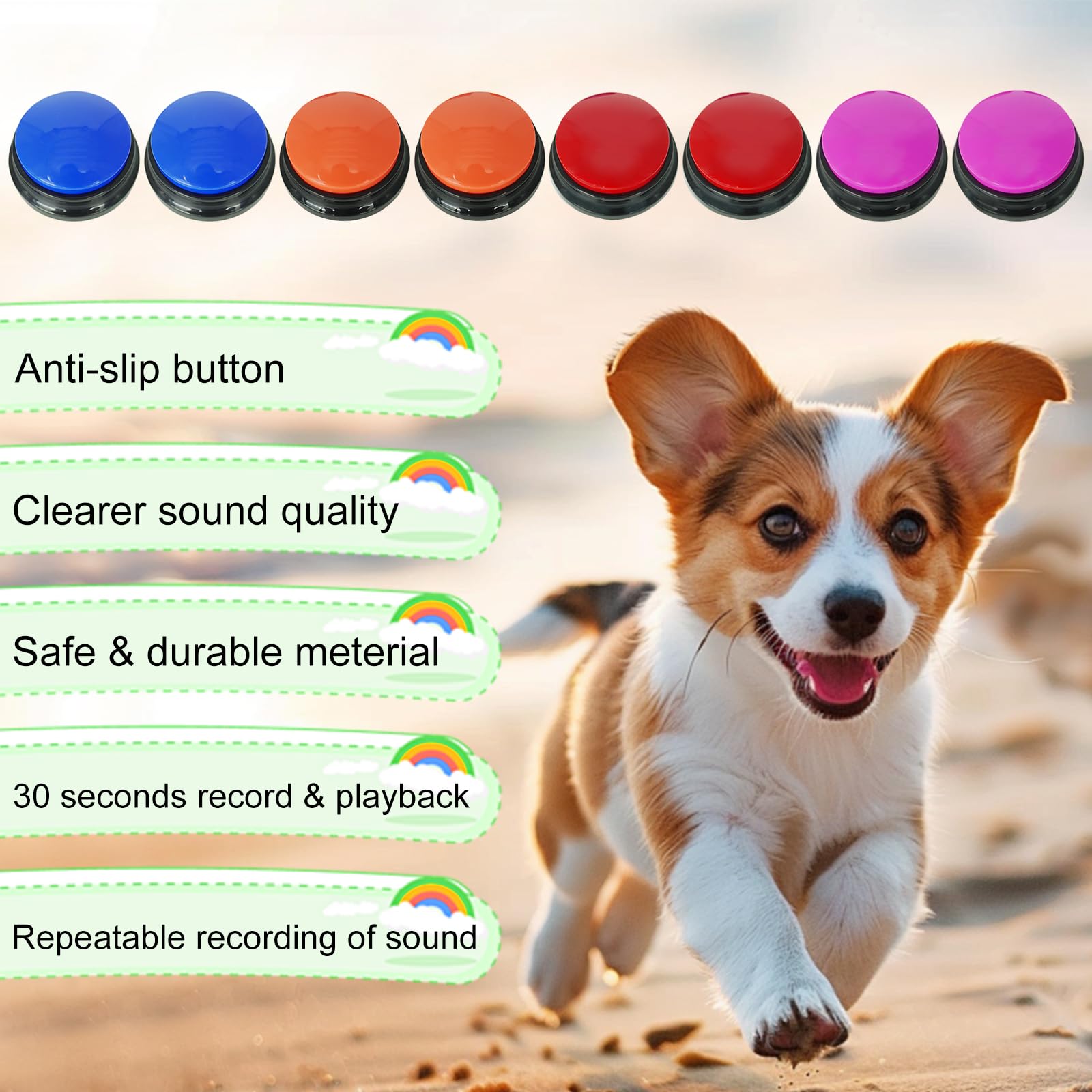 Gelabur 8 pièces Buzzer enregistrable, Buzzer Chien Communication Bouton 30 Secondes d'enregistrement, pour la Formation et Les Jeux pour Animaux de Compagnie