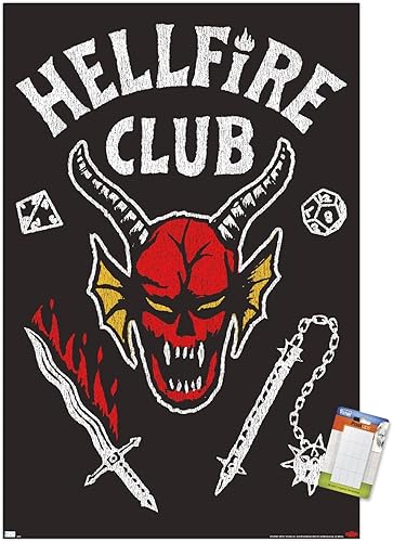 Trends International - Stranger Things de Netflix Temporada 4 - Póster de pared de Hellfire Club, 22.375 x 34 pulgadas, paquete de póster y montura