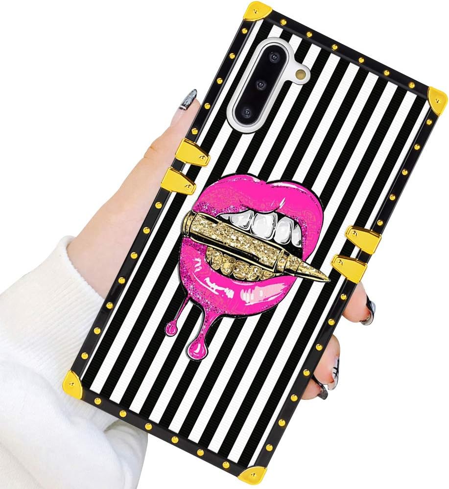 SOKAD Case for Samsung Galaxy Note 10 Pink Lips in Bullet Square Elegant Soft TPU Full Body Shockproof Protective Case Metal Decoration Corner Back Cover Galaxy Note 10 5G 2019