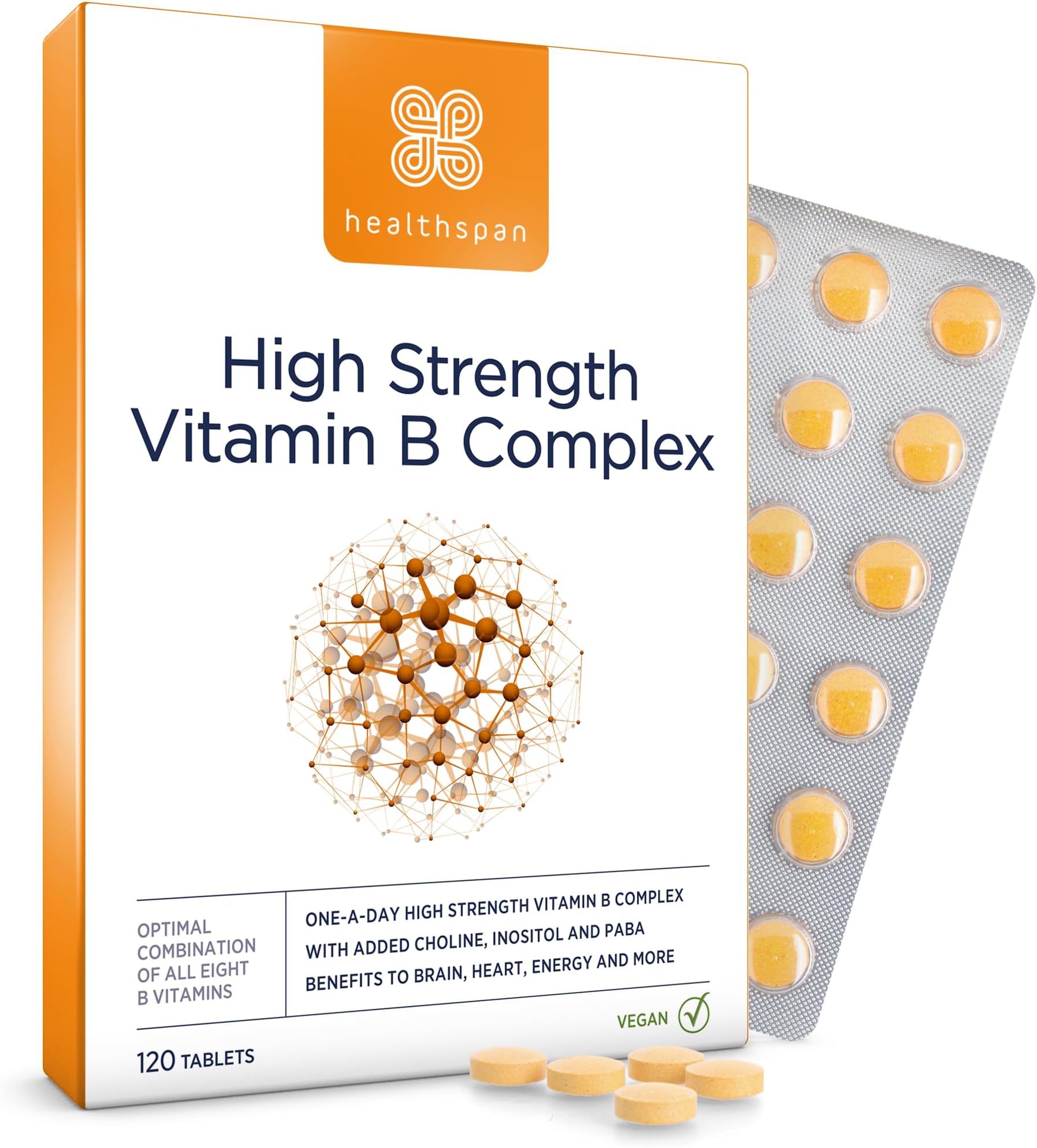 Vitamin B Complex | 8 B-Complex Vitamins | Heart Health, Mental Performance & Psychological Function | Combat Tiredness & Fatigue | Gelatin Free | Vegan (120 Tablets (High Strength))