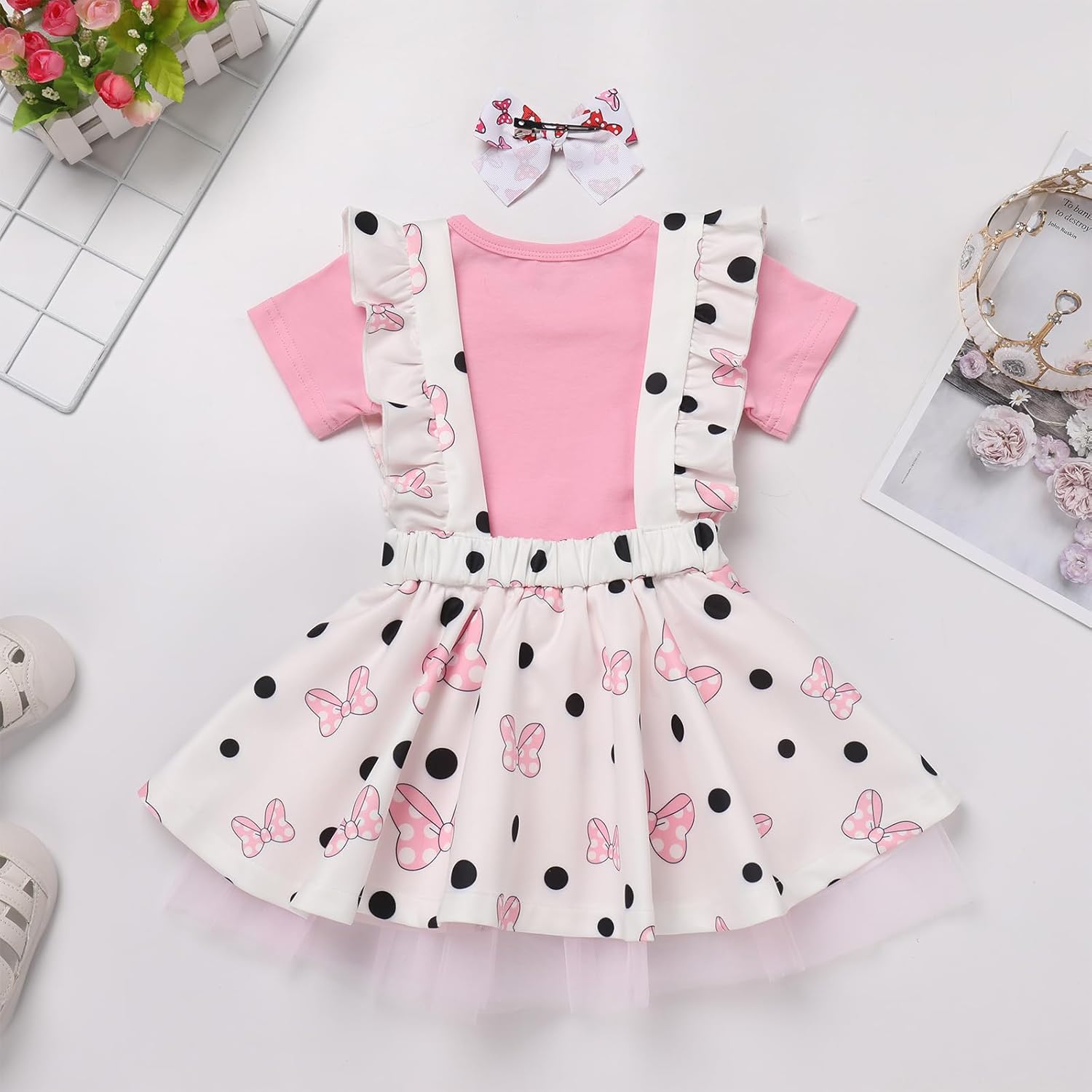 IBTOM CASTLE Polka Dots Tutu Costume for Baby Girl Princess 1st Birthday Party,Dress Up w/Overall Suspender Skirt,Headband - Image 5