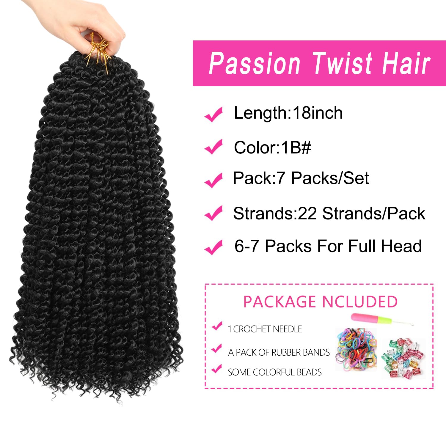 Ubeleco 7 Packs Passion Twist Hair 18 Inch 154 Strands Water Wave Crochet Hair for Black Women Long Bohemian Curly Braiding Hair Spring Twist Crochet Braids Hair Extensions (18inch,1B)