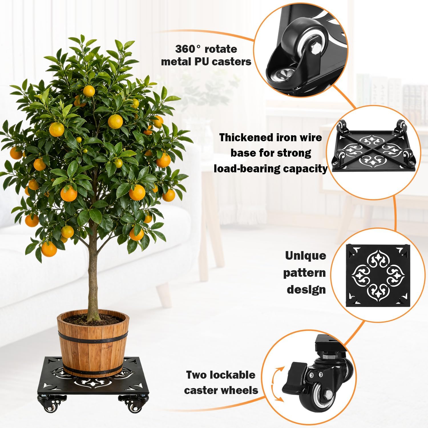 2-Pack 15 Inch Extra-large Square Metal Plant Caddy with Wheels Heavy-duty Rolling Plant Stands with Casters Wheeled Flower Pot Mover Rollers Rust-proof Iron Planter Dolly Coasters Indoor Outdoor Use