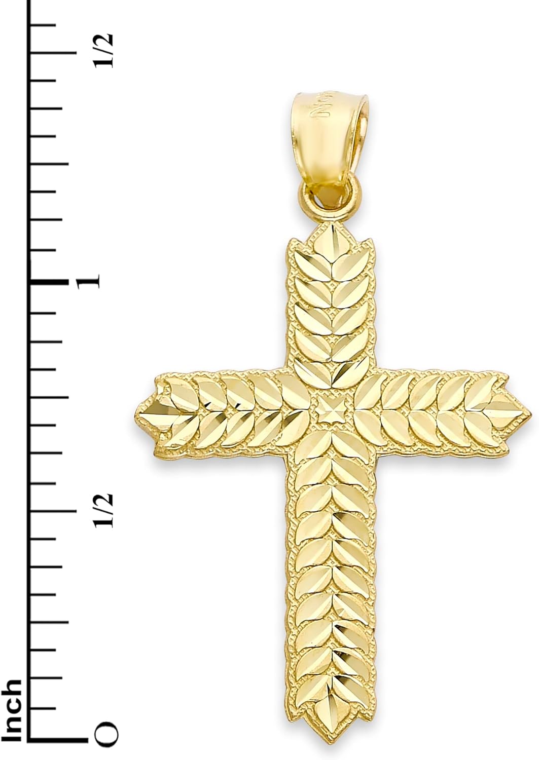 Solid Gold Two Tone Cross with Floral Design Pendant in 10k or 14k, Religious Jewelry