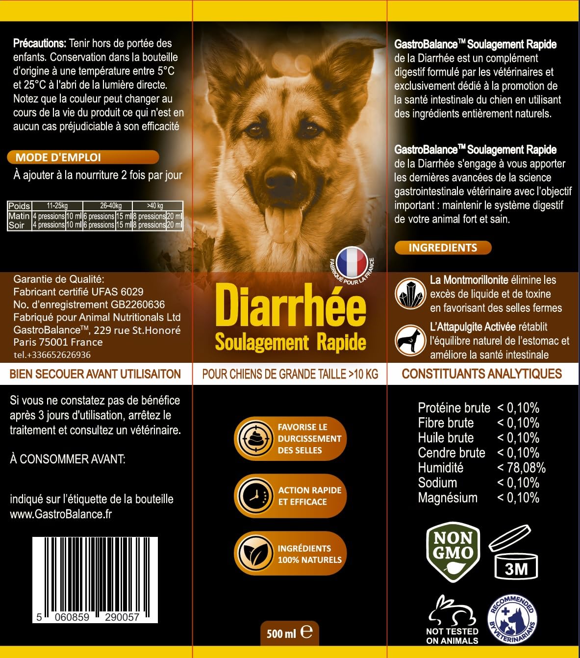 Traitement Anti diarrhée Chien - Soulagement diarrhée pour Chiens de Grande Taille > 10 kg (Français)