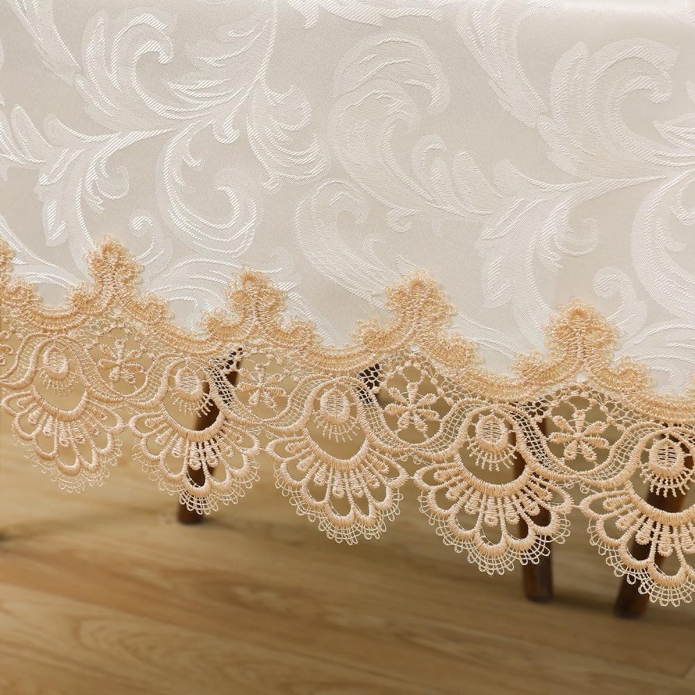 Luxury Lace Tablecloth White Floral Rectangle Table Cloth Embroidery Table Cover for Dining Table Wedding Party Decor,Khaki,60x120cm