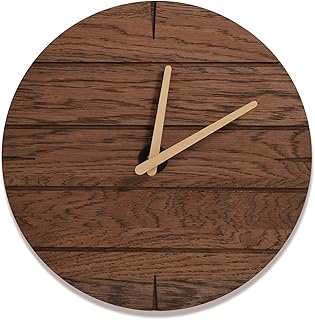 CONSDAN Wood Wall Clocks Battery Operated, USA Grown Hardwood Wall Decor, Analog Wooden Clock for Kitchen Bedroom Office, Vintage Oak Solid Wood Clock Face, 12