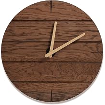 CONSDAN Wood Wall Clocks Battery Operated, USA Grown Hardwood Wall Decor, Analog Wooden Clock for Kitchen Bedroom Office, Vintage Oak Solid Wood Clock Face, 12", Walnut Color Round