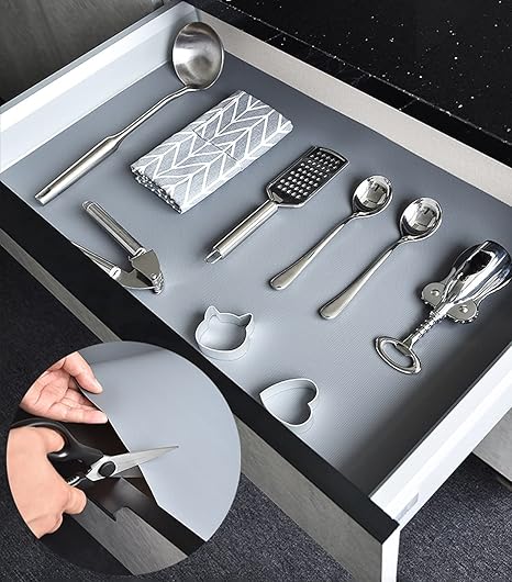 wolpin Ethylene Vinyl Acetate Anti-Slip Kitchen Cabinet Drawer Shelf Mat Liner Sheets (45 Cm X 3 M Roll) Waterproof Strong Table Mat Eva For Bathroom, Fridge Mat Textured Multipurpose (Thick Grey)