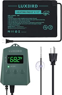 Luxbird Reptile Heating Pad 8" X 12" with Digital Thermostat Combo Under Tank Terrarium Heating Mat for Turtles, Lizards, Frogs, and Other Reptiles