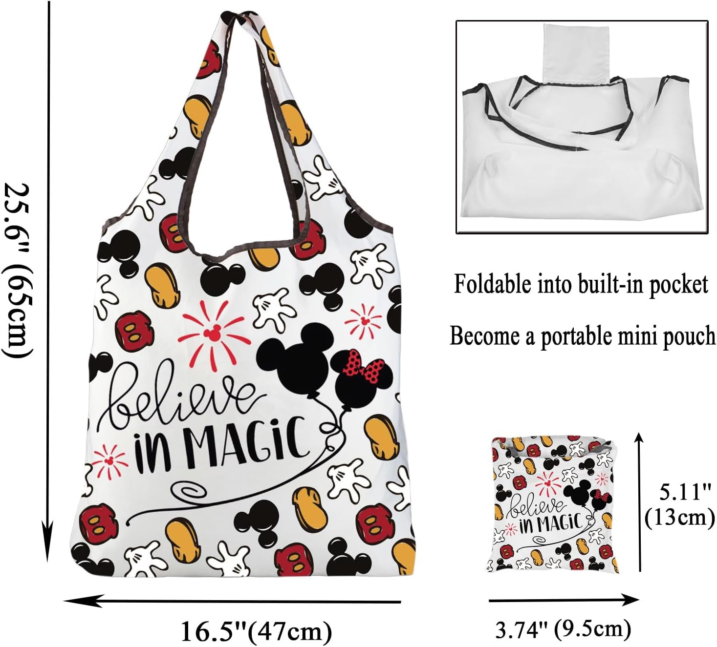 CMNIM Cartoon Mouse Foldable Tote Bag Cartoon Inspired Gift for Women Fans Friends Mouse Lover Gifts I Believe in Magic Bag - Image 4