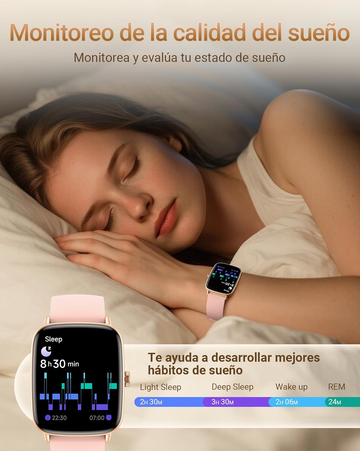 Fitpolo Reloj Inteligente Mujer, 1.85″ Smartwatch con Llamadas Bluetooth y Whatsapp Notificación, Pulsómetro, IP68 Pulsera Actividad con 100+ Modos Deportivos, Monitor de Sueño para Android iOS 5