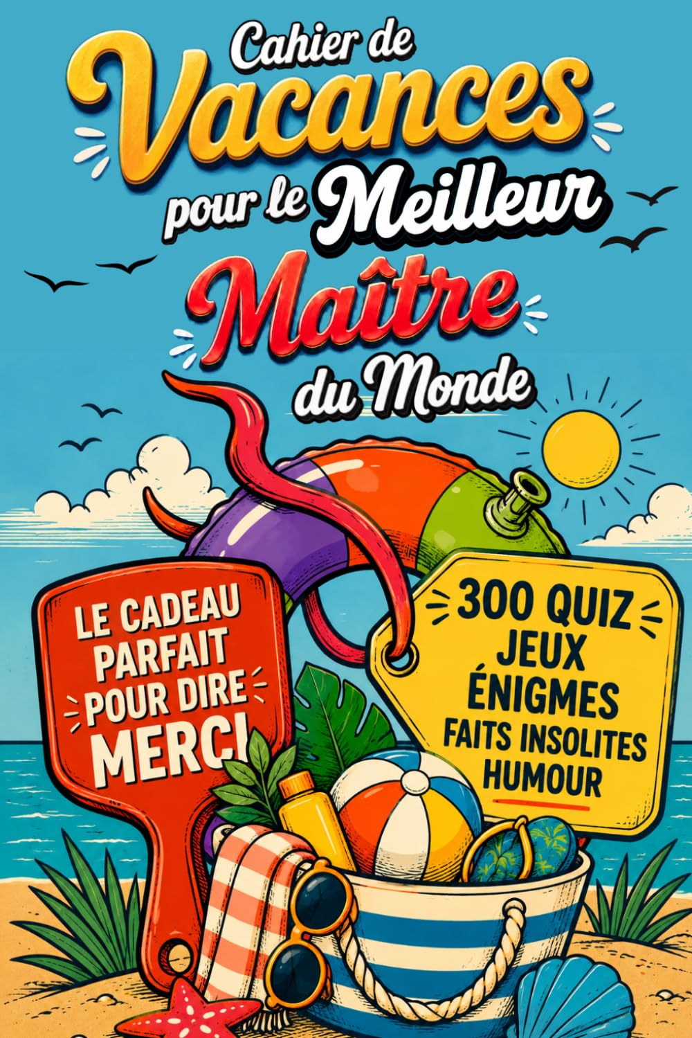 Cahier de Vacances pour le Meilleur Maître du Monde: Cadeau de fin d'année à offrir pour dire merci — 300 quiz, jeux, énigmes « niveau prof », coloriages et pages souvenir à personnaliser