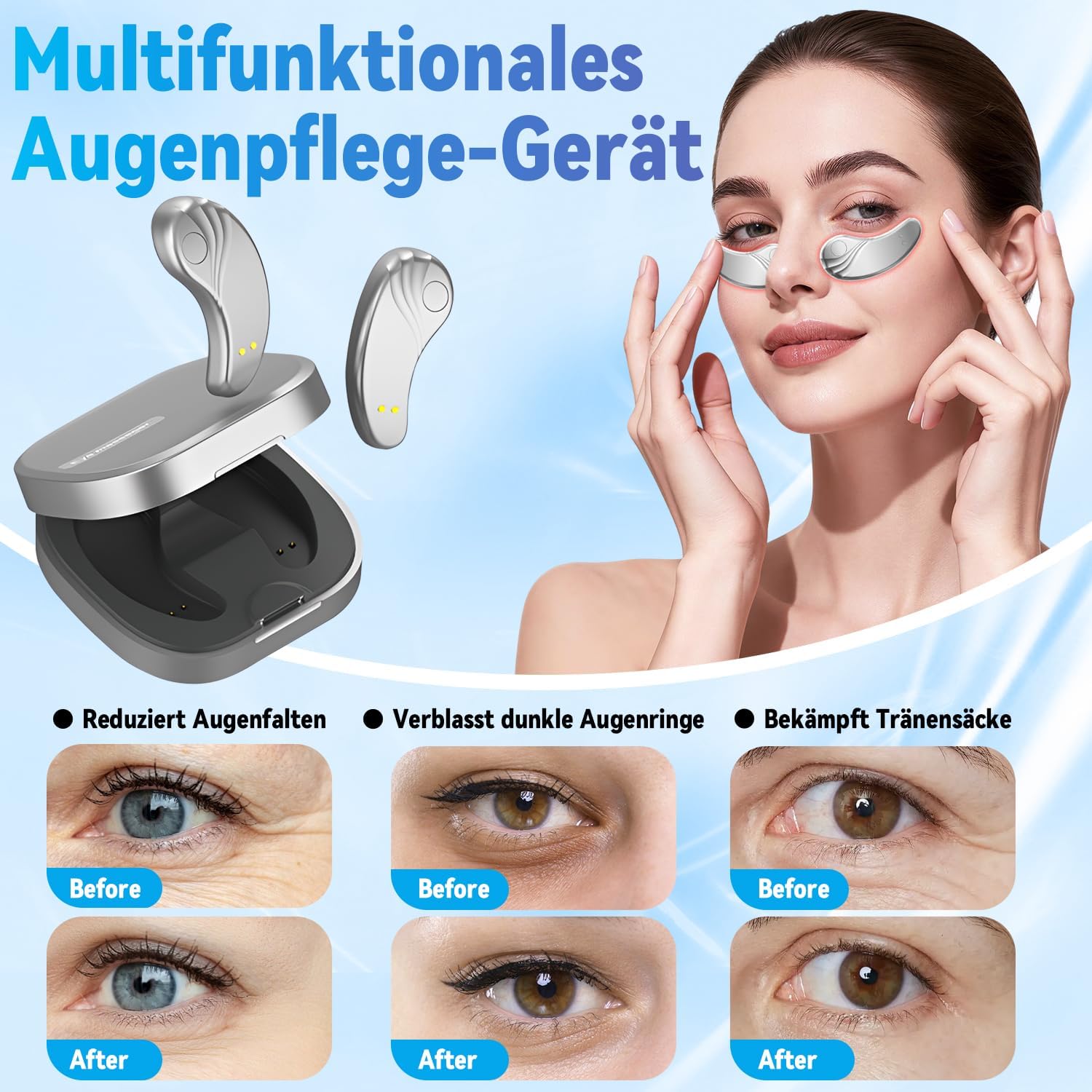 Rotlicht Augenmassagegerät, Eye Massager mit Rotlicht Maske Wärme, Elektrisches Eye Beauty EMS Augenpads, Glow Pads Augen Massagegerät Alltagstauglich, Elektrisch Augenpads Anti Falten