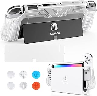 HEYSTOP Capa para Nintendo Switch com protetor de tela, capa protetora de TPU (poliuretano termoplástico) resistente para Nintendo Switch com absorção de choque e antirriscos (Preto/Vermelho)