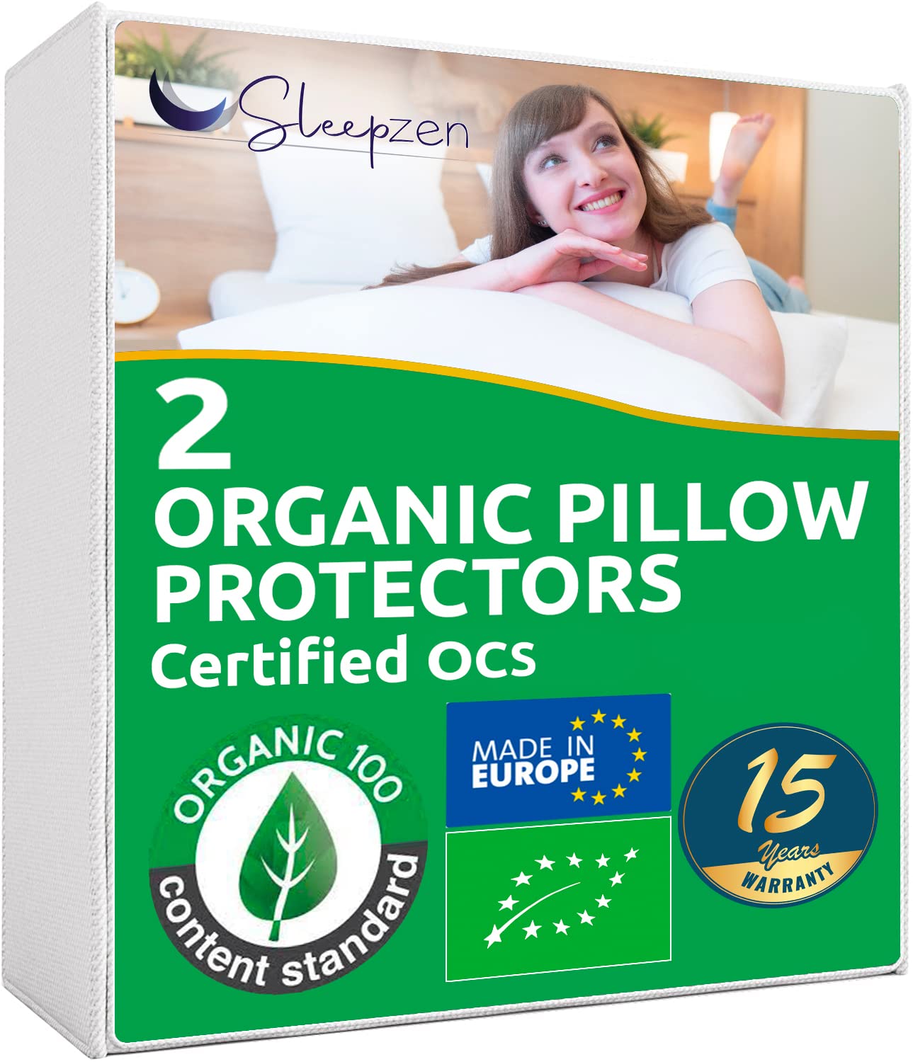 Pillow Protectors 60x60 cm OCS® Certified Organic Cotton, Non-Waterproof, Set of 2, Made in Europe
