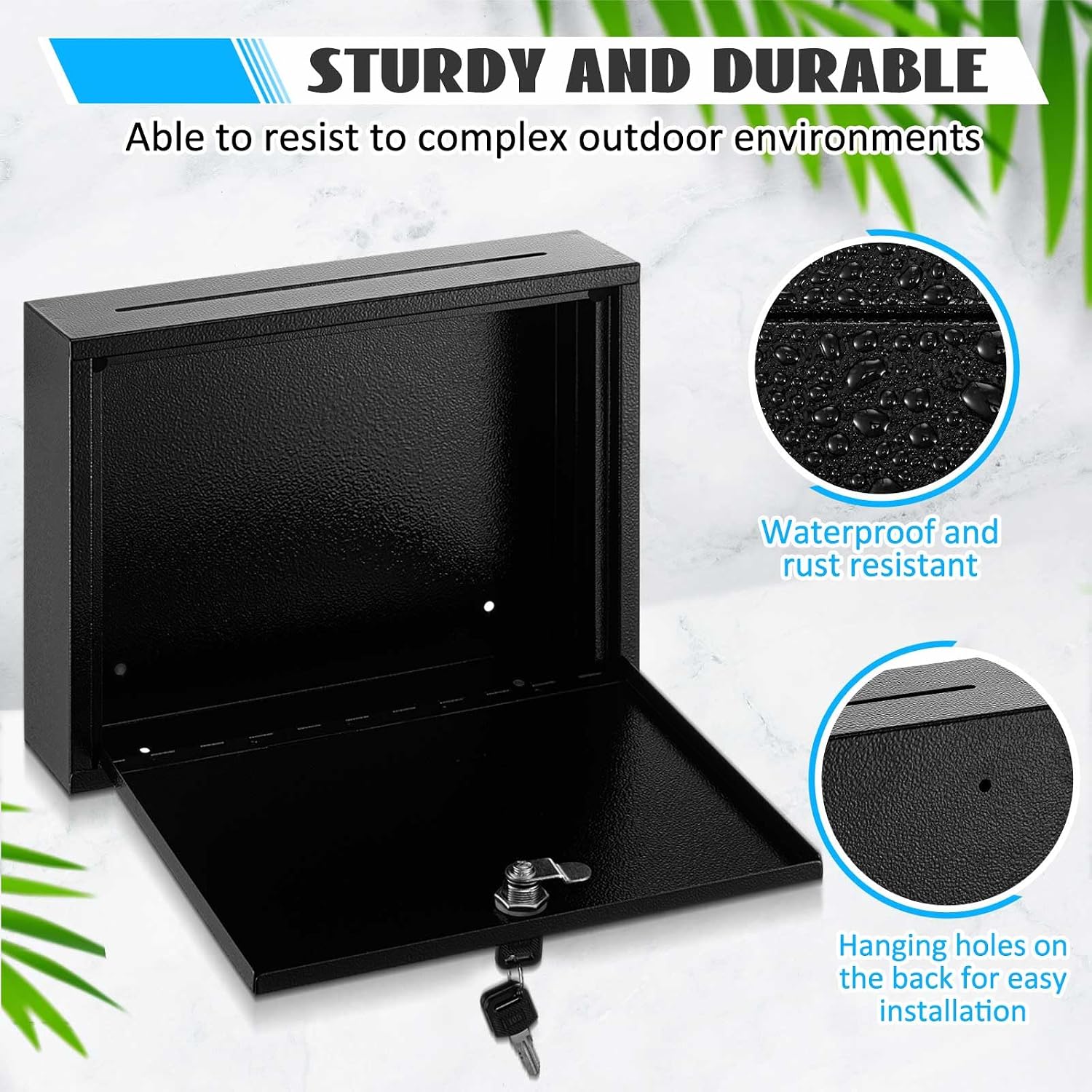 Yaocom Metal Donation Box Suggestion Box with Slot and Lock-Cash for Money-Waterproof Drop Comment and Ballot Voting for Easy Wall mounting(Black,12 x 10 x 3 Inches)
