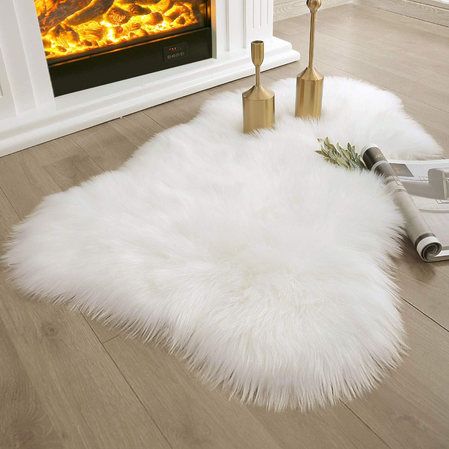 Benting Soft Faux Sheepskin Fur Chair Seat Covers Area Rug, Fluffy Shag Sheepskin Bedside For Bedroom Floor Sofa Living Room Rugs,60 * 90 cm (White)