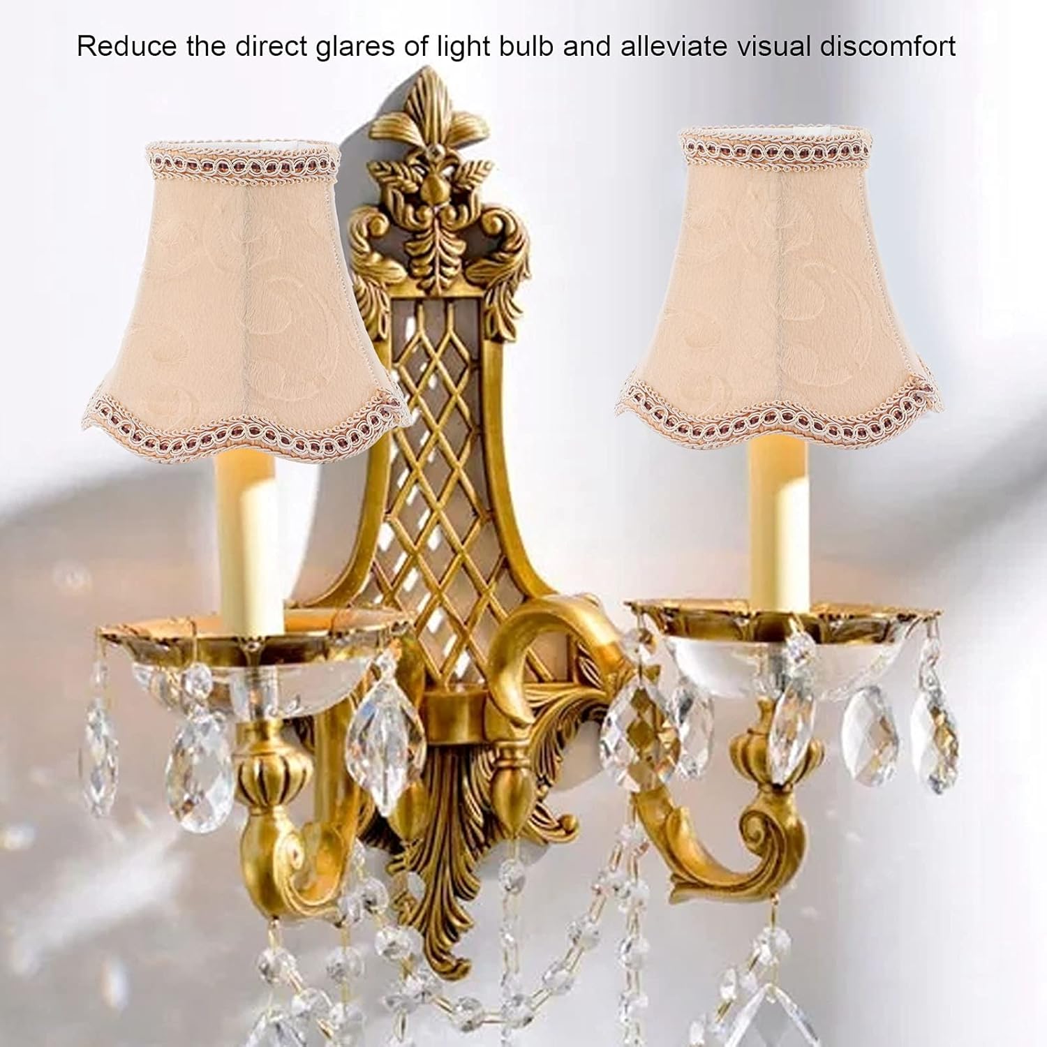 Chandelier Lamp Shade, Clip On Fabric Drum Lampshade with Modern European Style for Table Wall Lamp, Gold Filigree Pattern Small Light Shade E14 Bulb for Bedroom Living Room Decoration