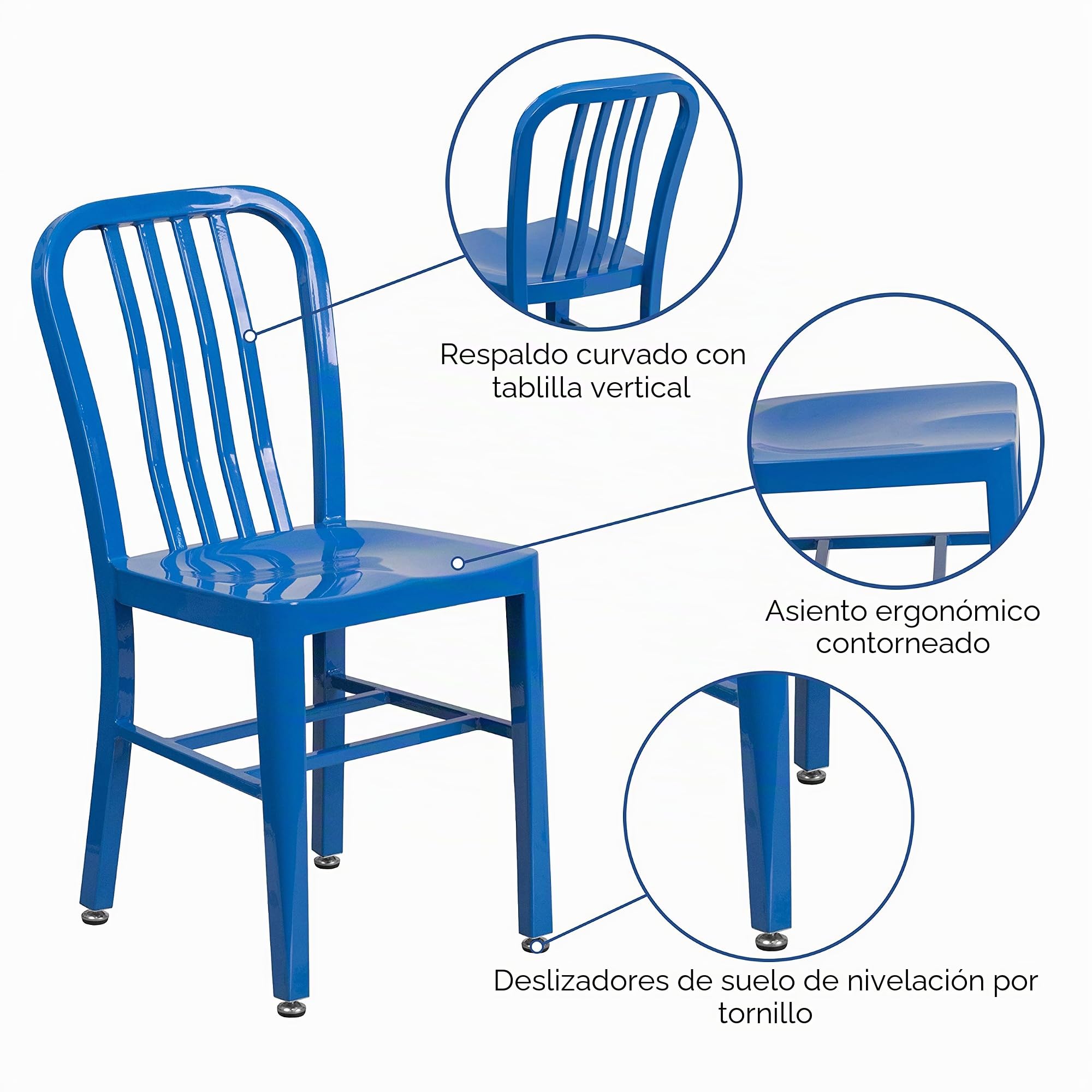 Flash Furniture Silla de exteriores e interiores, plástico y acero de aleación, azul, 50,8 x 39,37 x 84,46 cm