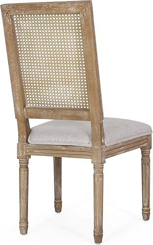 Miniatura 8 de Juego de 2 sillas de comedor, mesa y sillas de estilo rústico francés con marco de madera de caucho, asientos tapizados y respaldo de caña para