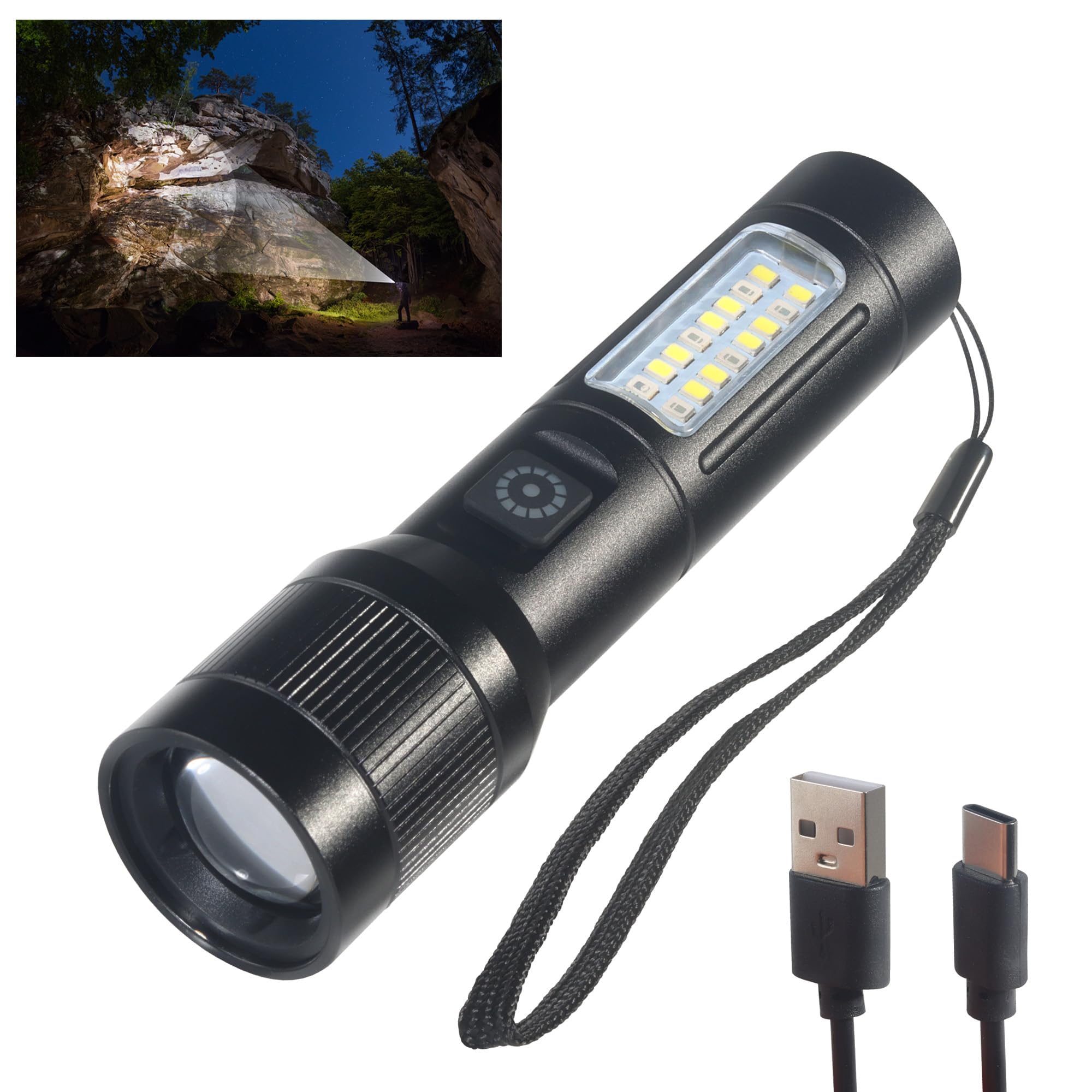 LoyaGour Rechargeable Flashlight High Lumens with USB Cable,Small Pocket Bright Led Tactical Flashlights Powerful with 7 Modes & Waterproof,Emergency Handheld Flash Light for Home and Camping