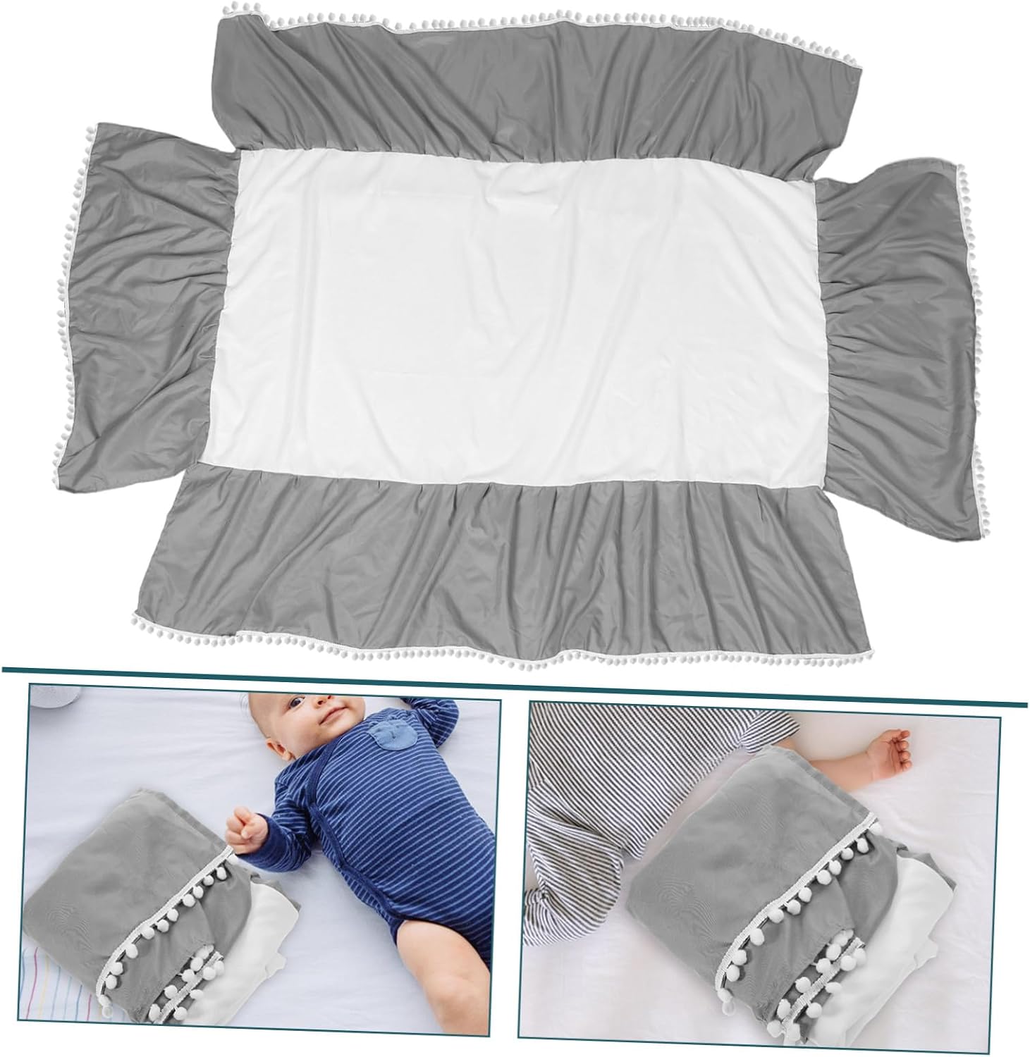 Cotton Crib Skirt Adorable Pompoms Bed Cover Debris for Crib Easy Installation Boy Girl for Girl Nursery