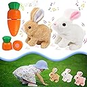 Hopping Bunny Toy, Easter Rabbit Interactive Electronic Pet Plush Bunny Toys with Sounds, Jumping, Twitching Ears - Easter Gifts for Kids (Brown+White)