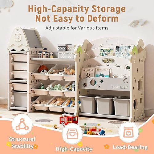 Miniatura 3 de Pipleo Organizador de almacenamiento de juguetes para niños con 17 contenedores extraíbles, estantería de 4 niveles para niños, organizador de