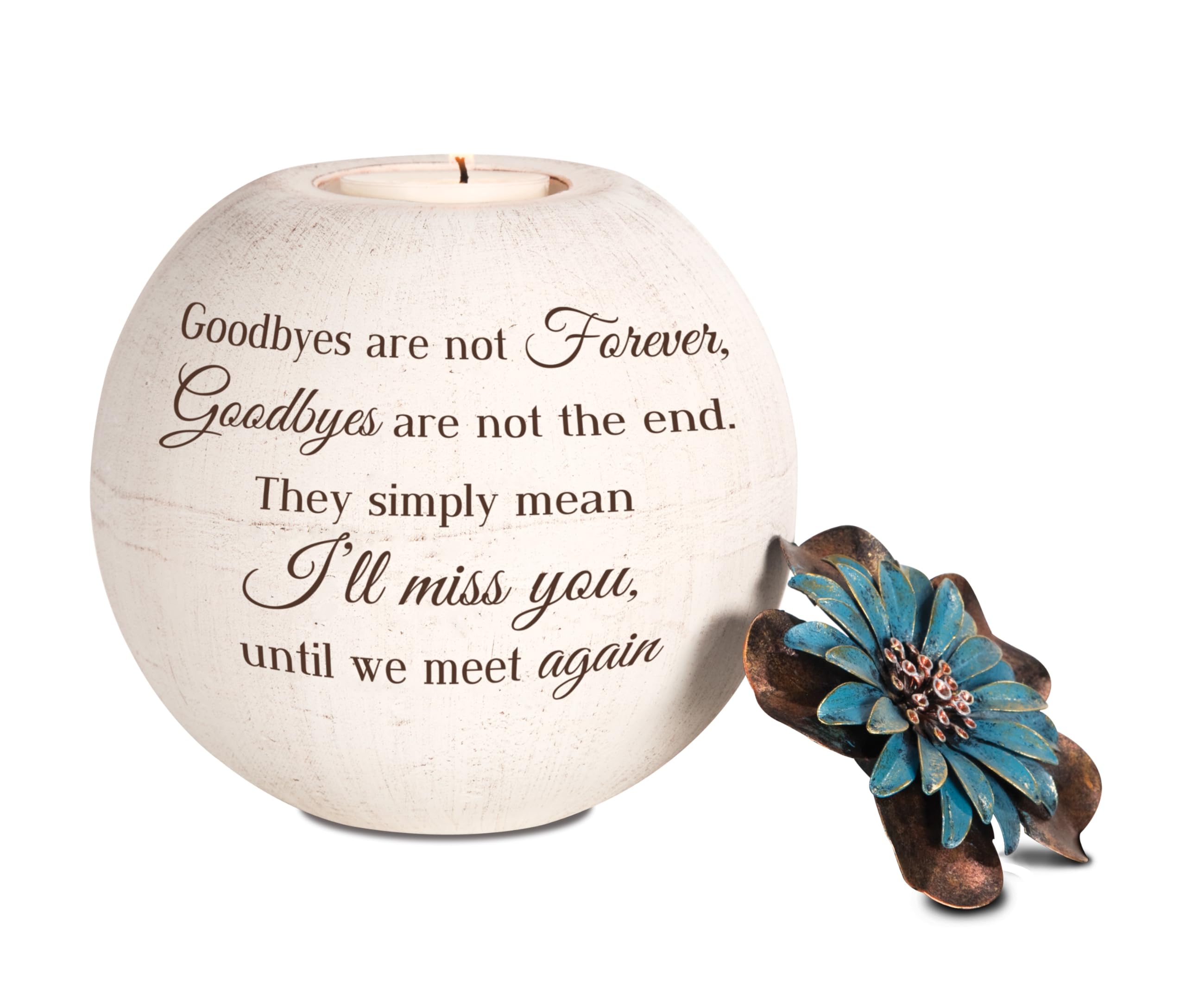 Pavilion Gift Company Cream, Bronze, Teal - I'll Miss You, Until We Meet Again - 5" Round Tealight Terracotta Candle Holder With Metal Lid In Memory Loss Of Loved One Remembrance Bereavement Grief Funeral Gift