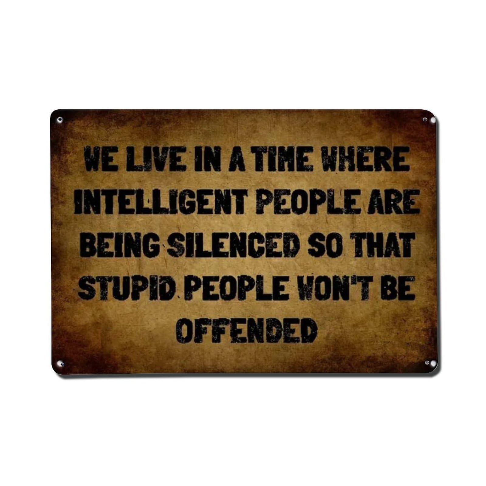 Rkundrne Vintage We Live In A Time Where Intelligent People Are Being Silenced So That Stupid People Won't Be Offended Metal Tin Sign Garden Bedroom Cafe Bar Man Cave Home Wall Decor Metal Poster 8X12 In