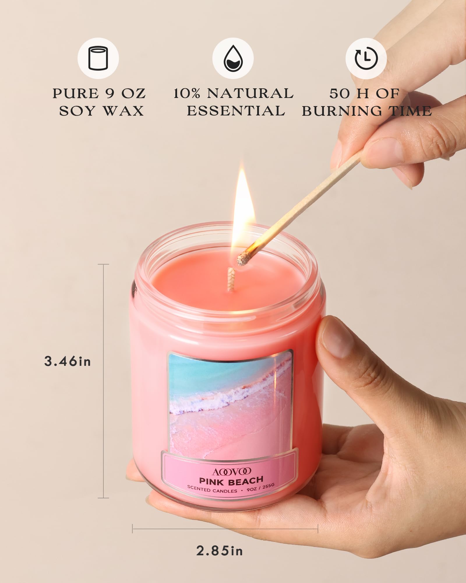 AOOVOO Juego de velas perfumadas para mujer, paquete de 4 velas de cera de soja para el hogar, 1020 g, 200 horas de combustión, velas aromáticas de playa rosa/luz de luna de isla/sueño de verano