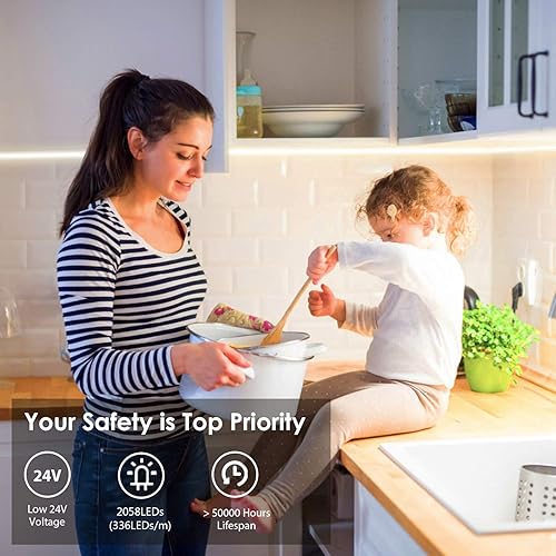Miniatura 3 de PAUTIX COB Tira de luces LED 504 LEDsm 20 pies20.0 ft blanco natural 4000 K, CRI90+ súper brillante 6000LM DC24V cinta LED flexible para gabinete,