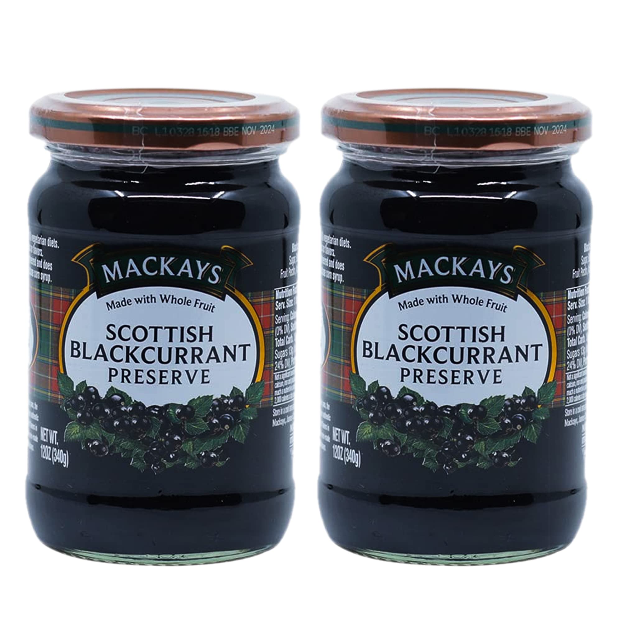Mackays Scottish Blackcurrant Preserve Jam 340g (Pack of 2)| Imported from Scotland | Made with Whole Fruits | Vegan | Gluten-Free | No Artificial Colors or Preservatives