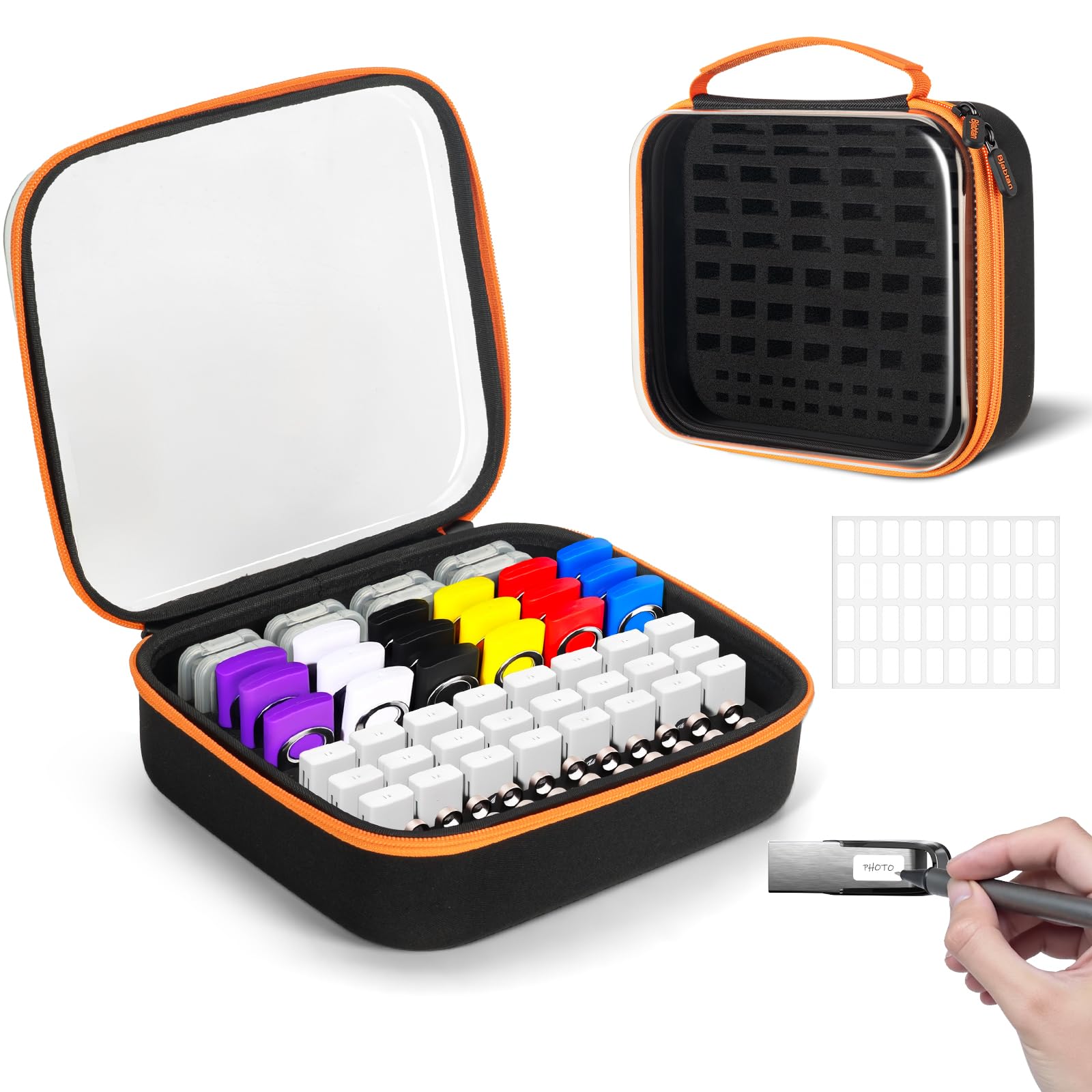 USB Flash Drive Case USB Storage with Labels, 72 Slots Thumb Drive Cases, Memory Card Case for USB Flash Drives, USB Holder Flash Drive Organizer Fits for Samsung/Sandisk/SamData/Lexar Jump Drive
