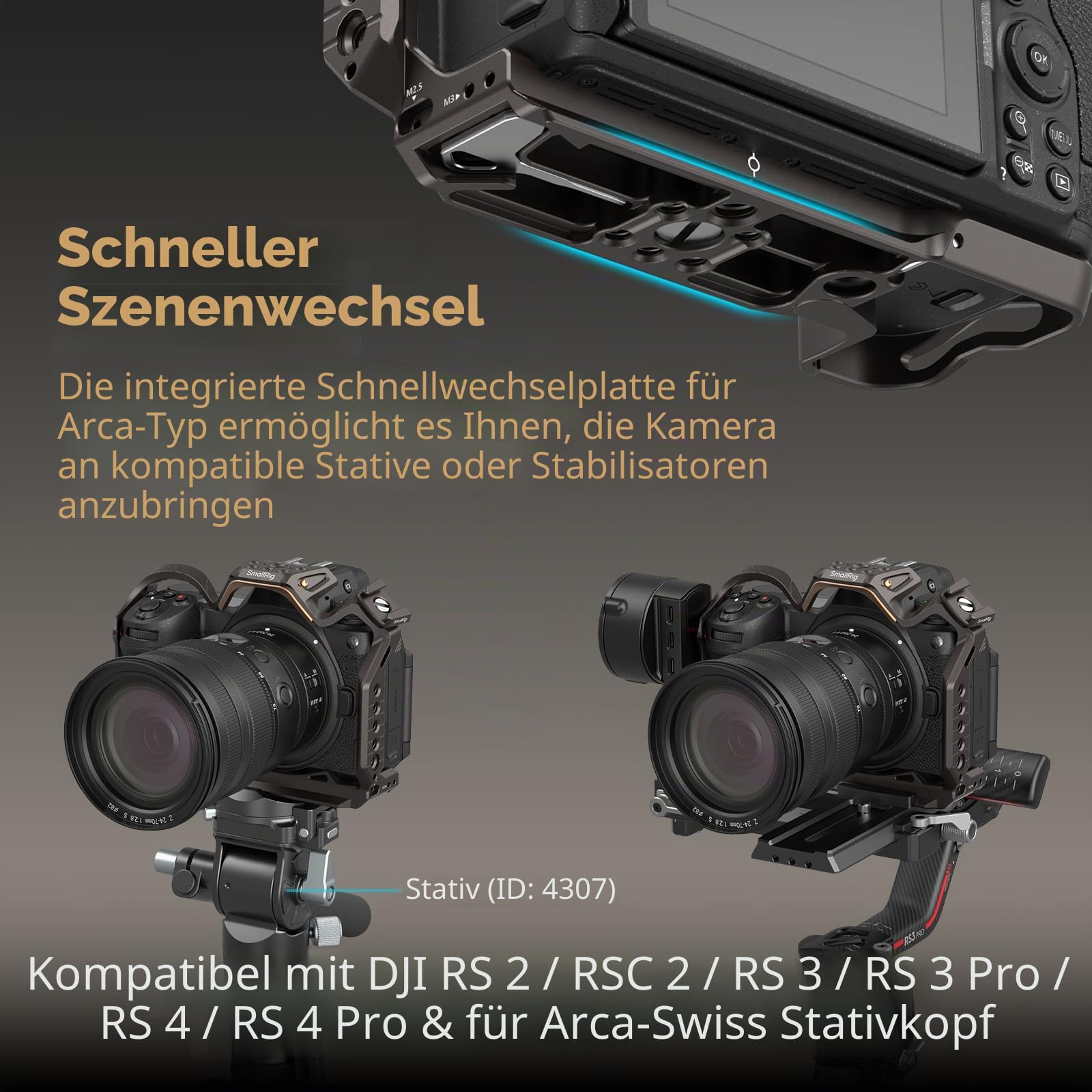 SMALLRIG Night Eagle Z6III Camera Cage Kamerakäfig für Nikon Z6 III, Vollkäfig aus Aluminiumlegierung, mit Schnellwechselplatte für Arca-Swiss und Blitzschuhhalterung für Mikrofon und Licht - 4521