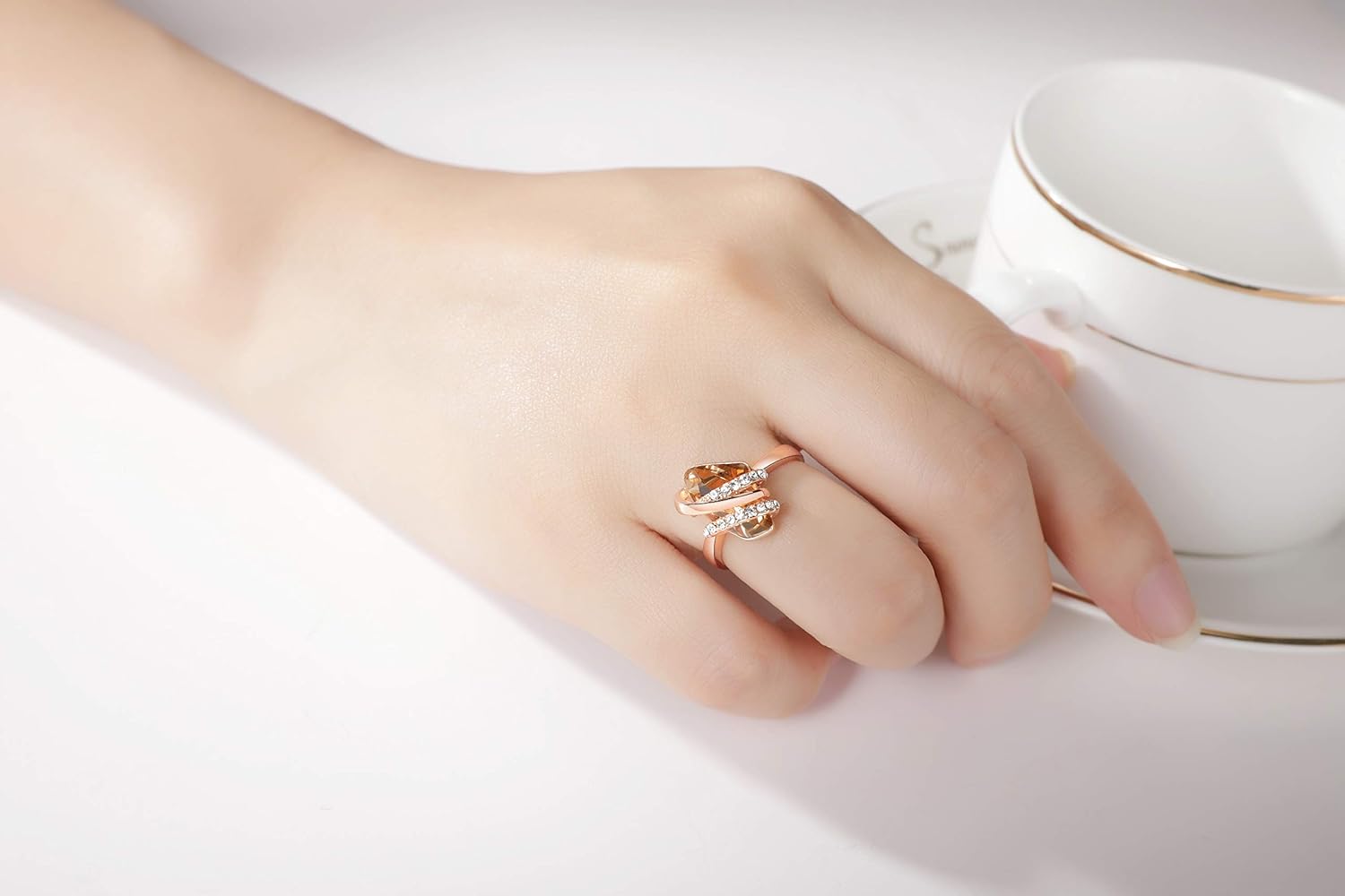 Leafael Wish Stone Women's Adjustable Open Ring Crystal Birthstone Jewelry Gifts for Women, Rose Gold Plated or Silver Tone, Size 6.5-8 - Image 4