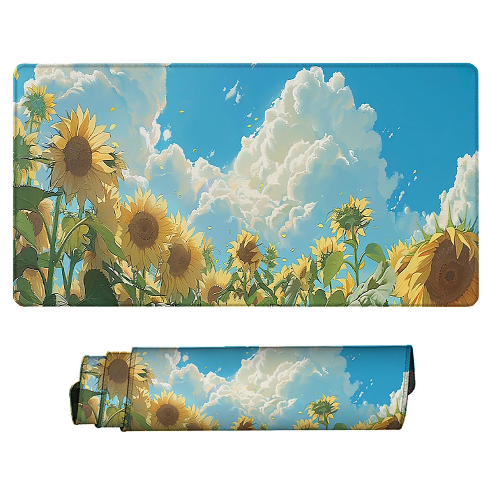 Niebieska, żółta podkładka pod mysz, XXL, podkładka na biurko, 1200 x 600 cm, szyte krawędzie, podkładka pod mysz, gumowa podstawa, słonecznik, podkładka pod mysz, stabilna przyczepność na gładkich