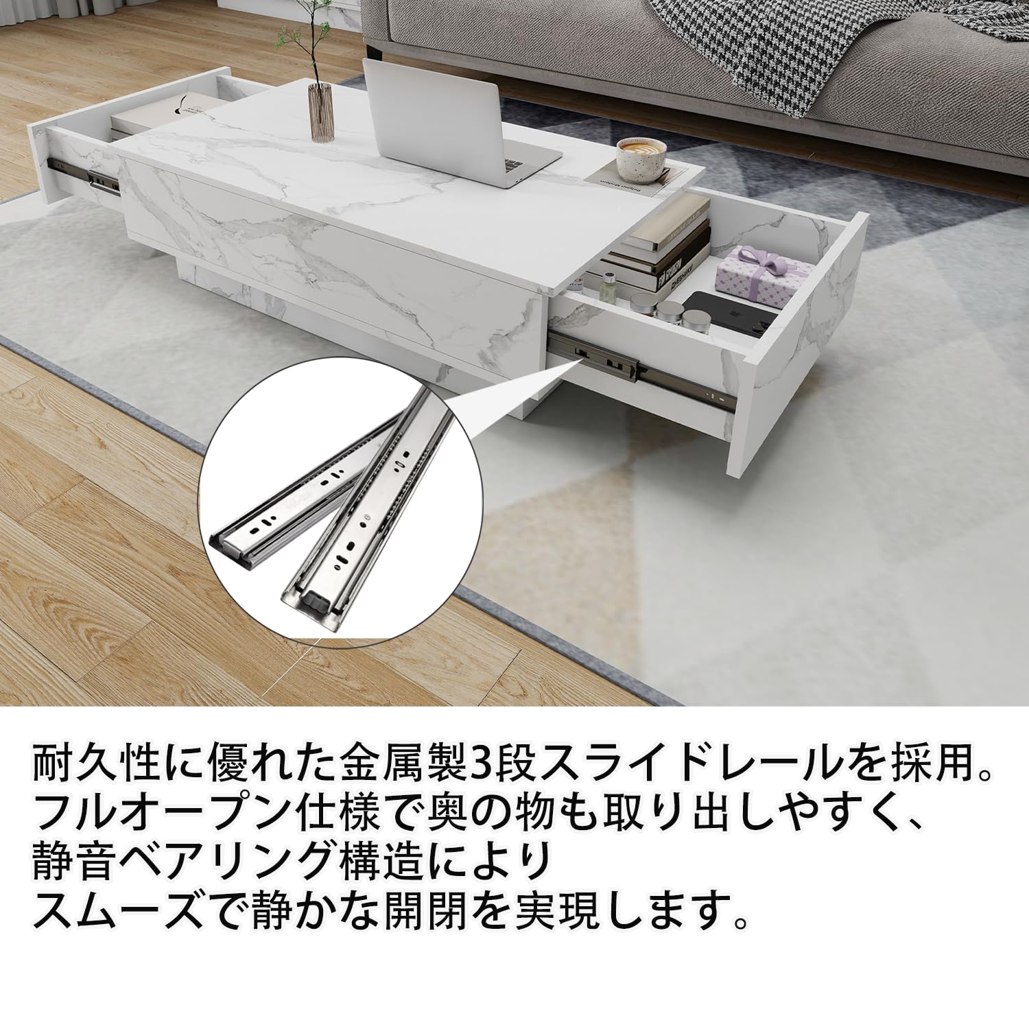 Amazon.co.jp: LBFXQ ローテーブル 収納付き 引き出し2杯 幅100×奥行き